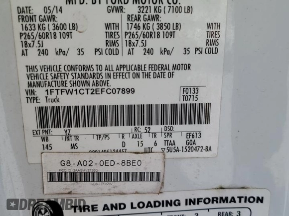 2014 Ford F-150 XL with VIN 1FTFW1CT2EFC07899, listed as a Copart auction lot 50846445 with 318,266 mi miles and Clean Title. Bid and sale history available at carsss.com. Image 12.