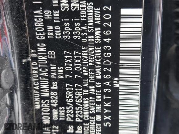 2013 Kia Sorento LX with VIN 5XYKT3A62DG346202, listed as a Copart auction lot 82705134 with 208,117 mi miles and Non repairable. Bid and sale history available at DreamBid. Image 13.