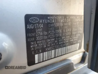 2005 Hyundai Santa Fe GLS with VIN KM8SC73E25U858517, listed as a Copart auction lot 75688114 with 161,600 mi miles and Salvage Title. Bid and sale history available at carsss.com. Image 13.