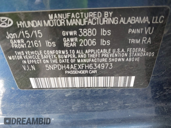 2015 Hyundai Elantra SE z VIN 5NPDH4AEXFH634973, wystawiony jako IAAI lot #41901961 z przebiegiem Nie podano mil oraz . Historia ofert i sprzedaży dostępna na DreamBid. Obrazek 9.