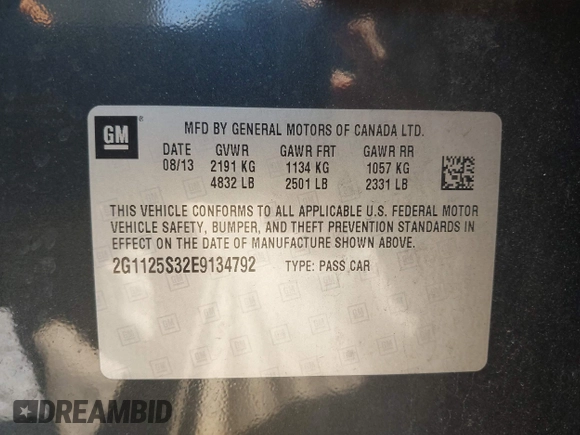 2014 Chevrolet Impala LT with VIN 2G1125S32E9134792, listed as a IAAI auction lot 42188329 with 84,620 mi miles and . Bid and sale history available at DreamBid. Image 9.