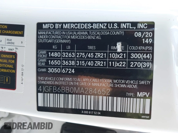 2021 Mercedes-Benz GLE 53 AMG with VIN 4JGFB6BB0MA284652, listed as a IAAI auction lot 41781323 with Not provided miles and . Bid and sale history available at DreamBid. Image 9.