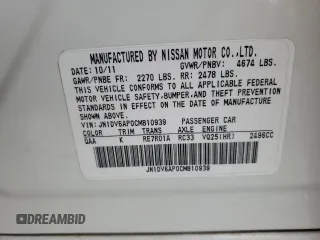 2012 Infiniti G25 Journey with VIN JN1DV6AP0CM810939, listed as a Copart auction lot 85532284 with 140,561 mi miles and Salvage Title. Bid and sale history available at DreamBid. Image 12.