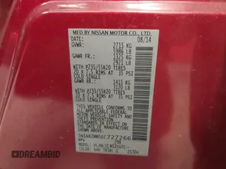 2014 Nissan Pathfinder Platinum с VIN 5N1AR2MM5EC727266, выставлен на аукционе IAAI как лот 41494420 с пробегом 214 646 миль миль и . История ставок и продаж доступна на DreamBid. Изображение 9.