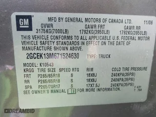2007 Chevrolet Silverado 1500 LT w/2LT with VIN 2GCEK13M671524630, listed as a IAAI auction lot 41978362 with 243,905 mi miles. Bid and sale history available at carsss.com. Image 9.