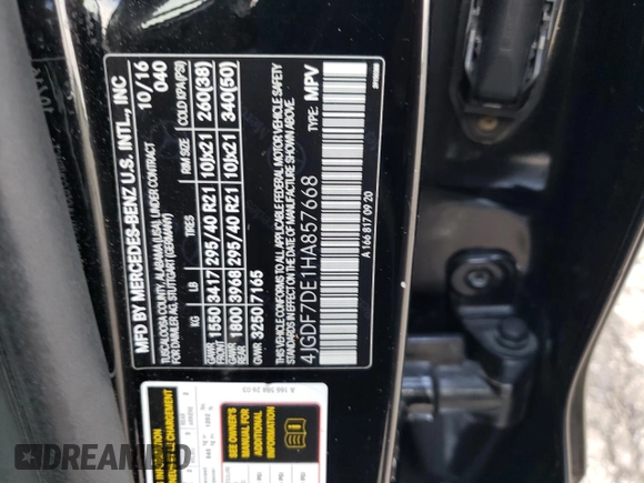 2017 Mercedes-Benz GLS with VIN 4JGDF7DE1HA857668, listed as a Copart auction lot 57278323 with 128,492 mi miles. Bid and sale history available at carsss.com. Image 12.