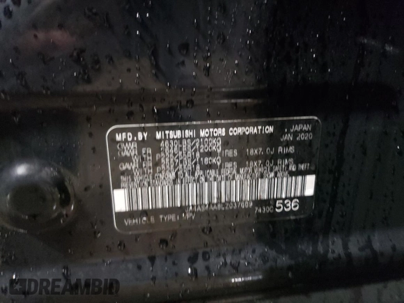 2020 Mitsubishi Eclipse Cross LE with VIN JA4AS4AA8LZ037689, listed as a Copart auction lot 47597425 with 53,608 mi miles and Salvage title. Bid and sale history available at DreamBid. Image 12.