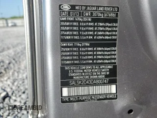 2013 Land Rover Range Rover Sport HSE LUX with VIN SALSK2D43DA800747, listed as a Copart auction lot 52881685 with 108,799 mi miles and Salvage Title. Bid and sale history available at carsss.com. Image 13.