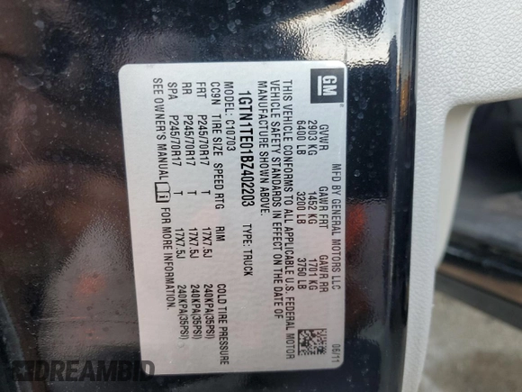 2011 GMC Sierra 1500 Work Truck z VIN 1GTN1TE01BZ402203, wystawiony jako Copart lot #86602954 z przebiegiem 145 144 mil mil oraz Szkody całkowita. Historia ofert i sprzedaży dostępna na DreamBid. Obrazek 14.