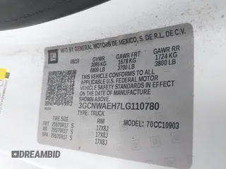 2020 Chevrolet Silverado 1500 Work Truck with VIN 3GCNWAEH7LG110780, listed as a IAAI auction lot 41924627 with 104,653 mi miles. Bid and sale history available at carsss.com. Image 9.