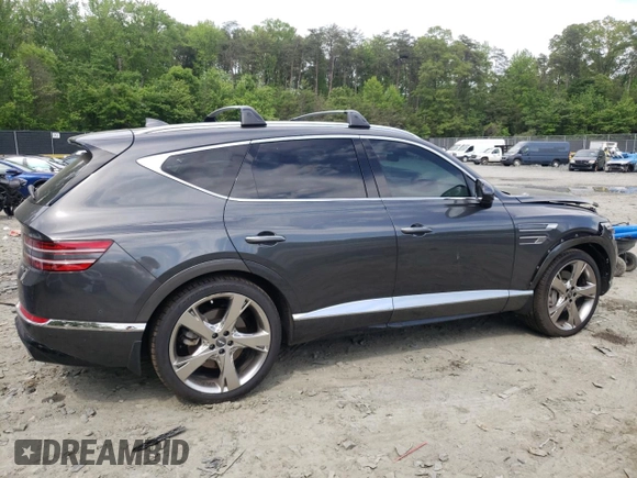 2022 Genesis GV80 with VIN KMUHCESC5NU100445, listed as a Copart auction lot 55877355 with 32,684 mi miles and Salvage title. Bid and sale history available at DreamBid. Image 3.