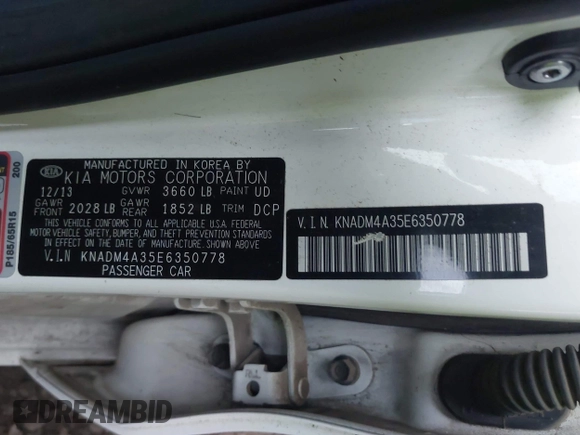 2014 Kia Rio LX with VIN KNADM4A35E6350778, listed as a IAAI auction lot 42188131 with 162,754 mi miles and . Bid and sale history available at DreamBid. Image 9.