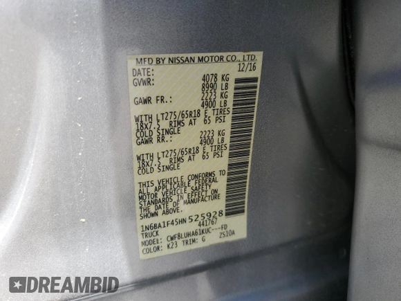 2017 Nissan Titan XD PRO-4X with VIN 1N6BA1F45HN525928, listed as a Copart auction lot 55773415 with 100,295 mi miles and Clean Title. Bid and sale history available at carsss.com. Image 12.