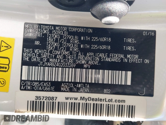 2016 Lexus NX 200t with VIN JTJYARBZ4G2033269, listed as a IAAI auction lot 41073540 with 55,363 mi miles and . Bid and sale history available at DreamBid. Image 9.