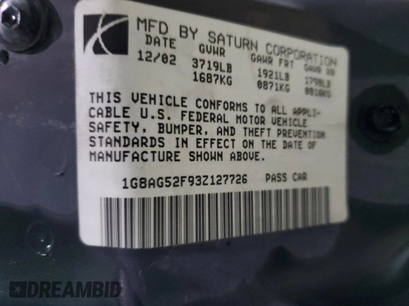 2003 Saturn ION ION 1 z VIN 1G8AG52F93Z127726, wystawiony jako Copart lot #88268395 z przebiegiem 119 847 mil mil oraz Nie do naprawy. Historia ofert i sprzedaży dostępna na DreamBid. Obrazek 12.