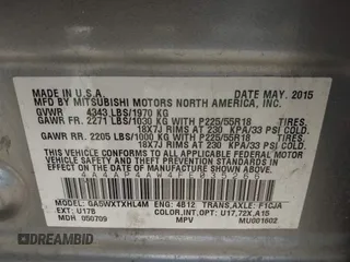 2015 Mitsubishi Outlander GT with VIN 4A4AP4AW4FE035266, listed as a IAAI auction lot 41461853 with 154,298 mi miles and . Bid and sale history available at DreamBid. Image 9.