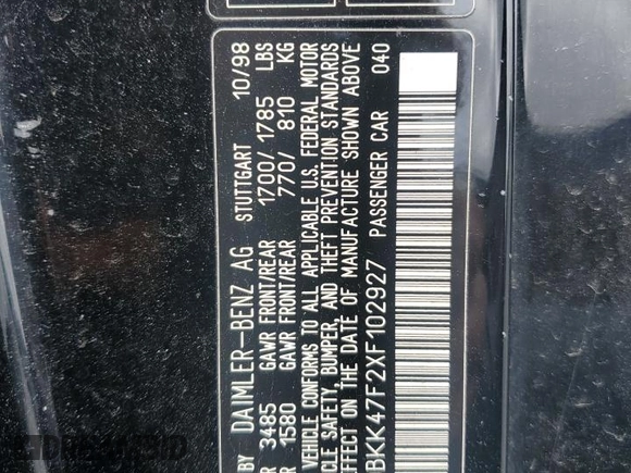1999 Mercedes-Benz SLK-Class with VIN WDBKK47F2XF102927, listed as a Copart auction lot 50265585 with 184,918 mi miles and Salvage Title. Bid and sale history available at carsss.com. Image 14.