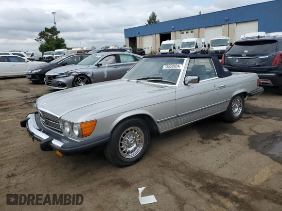 1985 Mercedes-Benz SL with VIN WDBBA45C6FA024529, listed as a Copart auction lot 73559924 with 75,789 mi miles and Salvage title. Bid and sale history available at DreamBid. Image 1.