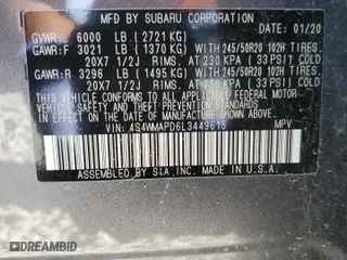 2020 Subaru Ascent Limited with VIN 4S4WMAPD6L3449615, listed as a Copart auction lot 51329153 with 0 mi miles. Bid and sale history available at carsss.com. Image 13.