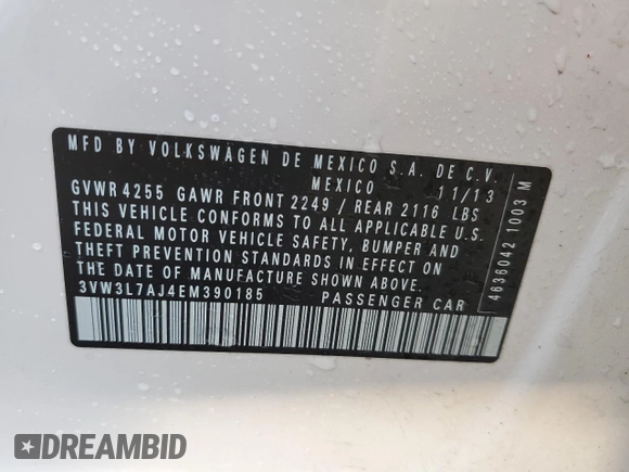 2014 Volkswagen Jetta TDI w/Premium with VIN 3VW3L7AJ4EM390185, listed as a Copart auction lot 76391084 with 49,897 mi miles and Salvage title. Bid and sale history available at DreamBid. Image 12.