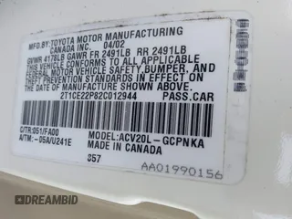 2002 Toyota Solara SE z VIN 2T1CE22P82C012944, wystawiony jako IAAI lot #42372462 z przebiegiem 220 126 mil mil oraz . Historia ofert i sprzedaży dostępna na DreamBid. Obrazek 9.