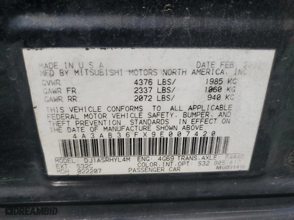 2009 Mitsubishi Galant ES with VIN 4A3AB36FX9E007420, listed as a Copart auction lot 50624855 with 253,584 mi miles and Salvage Title. Bid and sale history available at carsss.com. Image 14.