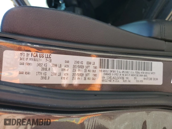 2018 Dodge Durango SXT with VIN 1C4RDJAG2JC474786, listed as a Copart auction lot 51958135 with 62,419 mi miles and Salvage title. Bid and sale history available at DreamBid. Image 12.