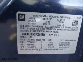 2015 GMC Terrain SLE with VIN 2GKALREK2F6393806, listed as a IAAI auction lot 41138635 with 83,332 mi miles. Bid and sale history available at carsss.com. Image 9.