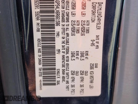 2006 Chrysler Town & Country LWB Touring with VIN 2A4GP54LX6R661586, listed as a Copart auction lot 53335385 with 72,597 mi miles and Salvage Title. Bid and sale history available at carsss.com. Image 13.