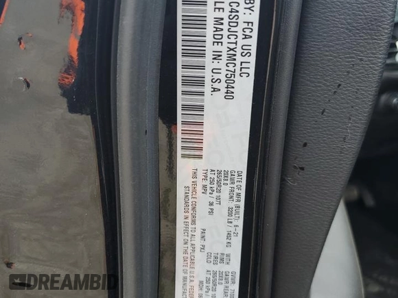 2021 Dodge Durango R/T with VIN 1C4SDJCTXMC750440, listed as a Copart auction lot 45473294 with 19,290 mi miles and Non Repairable. Bid and sale history available at DreamBid. Image 13.