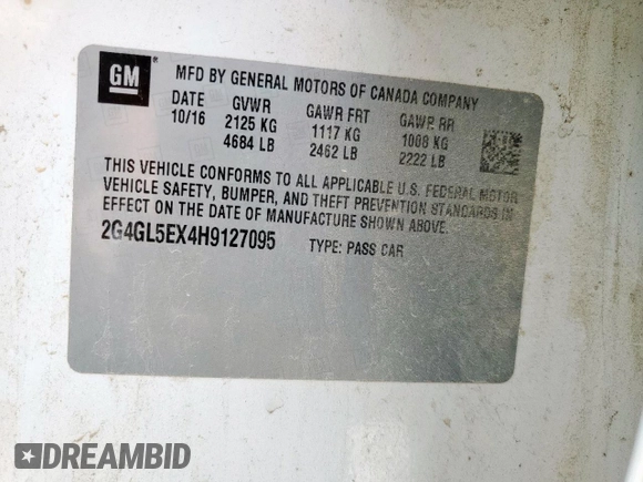 2017 Buick Regal Sport Touring with VIN 2G4GL5EX4H9127095, listed as a Copart auction lot 59060065 with 69,321 mi miles and Salvage title. Bid and sale history available at DreamBid. Image 12.