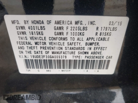 2016 Acura ILX z VIN 19UDE2F30GA005379, wystawiony jako IAAI lot #42079579 z przebiegiem 107 532 mil mil oraz . Historia ofert i sprzedaży dostępna na DreamBid. Obrazek 9.