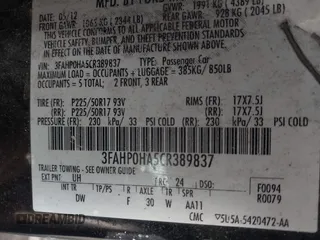2012 Ford Fusion SE with VIN 3FAHP0HA5CR389837, listed as a IAAI auction lot 41723076 with 212,086 mi miles and . Bid and sale history available at DreamBid. Image 9.