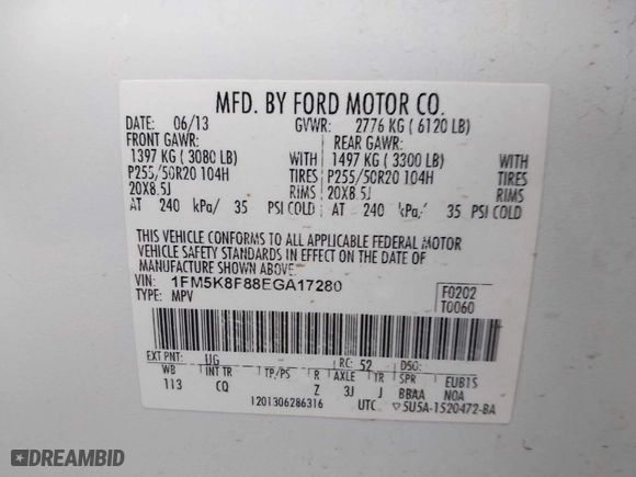 2014 Ford Explorer Limited with VIN 1FM5K8F88EGA17280, listed as a IAAI auction lot 41550592 with 144,494 mi miles. Bid and sale history available at carsss.com. Image 9.