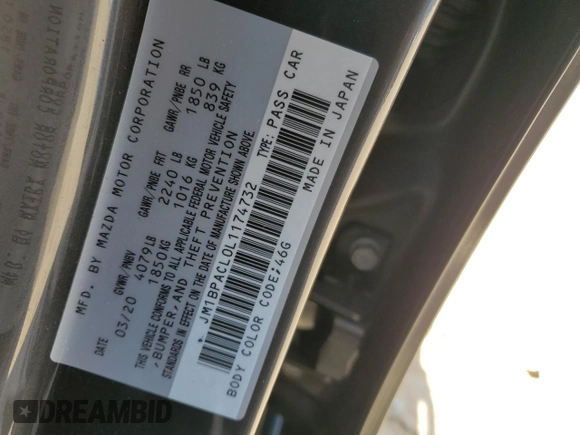 2020 Mazda 3 Select with VIN JM1BPACL0L1174732, listed as a Copart auction lot 58233435 with 31,404 mi miles and Salvage title. Bid and sale history available at DreamBid. Image 12.