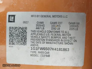 2017 Chevrolet Bolt EV LT with VIN 1G1FW6S07H4181863, listed as a IAAI auction lot 41815412 with 152,358 mi miles. Bid and sale history available at carsss.com. Image 9.