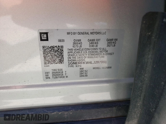 2020 Chevrolet Traverse LS with VIN 1GNERFKW4LJ297991, listed as a Copart auction lot 50043035 with 108,189 mi miles and Salvage Title. Bid and sale history available at carsss.com. Image 13.