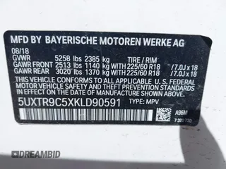2019 BMW X3 xDrive30i z VIN 5UXTR9C5XKLD90591, wystawiony jako IAAI lot #42296306 z przebiegiem 100 416 mil mil oraz . Historia ofert i sprzedaży dostępna na DreamBid. Obrazek 9.