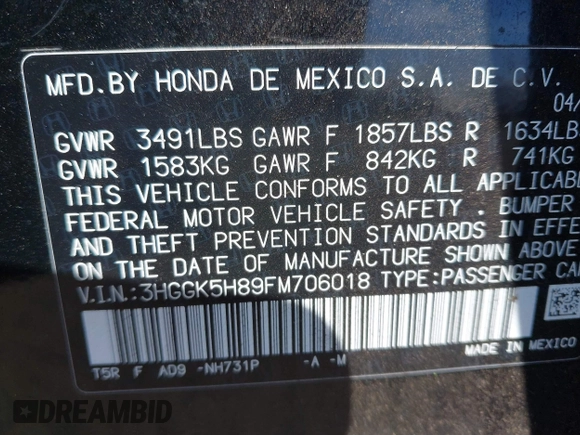 2015 Honda Fit EX-L with VIN 3HGGK5H89FM706018, listed as a IAAI auction lot 42417637 with 36,556 mi miles and . Bid and sale history available at DreamBid. Image 9.
