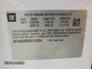 2011 Chevrolet Impala LT Fleet z VIN 2G1WG5EKXB1319354, wystawiony jako Copart lot #52773015 z przebiegiem 224 677 mil mil oraz Szkoda całkowita • Salvage title. Historia ofert i sprzedaży dostępna na DreamBid. Obrazek 12.