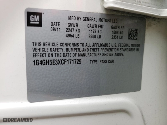 2012 Buick LaCrosse Premium 3 with VIN 1G4GH5E3XCF171729, listed as a Copart auction lot 45207255 with 136,763 mi miles and Salvage Title. Bid and sale history available at carsss.com. Image 13.