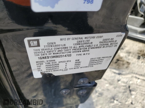 2006 Chevrolet TrailBlazer LT with VIN 1GNES13H862314703, listed as a Copart auction lot 79294584 with 0 mi miles and Salvage Title. Bid and sale history available at carsss.com. Image 14.