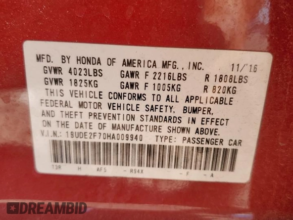 2017 Acura ILX w/Premium Pkg with VIN 19UDE2F70HA009940, listed as a Copart auction lot 46702245 with 60,920 mi miles and Salvage Title. Bid and sale history available at carsss.com. Image 12.