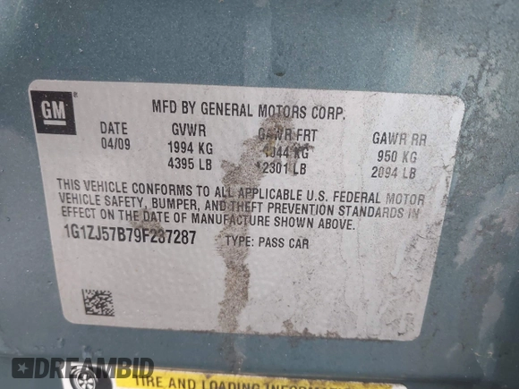 2009 Chevrolet Malibu 2LT with VIN 1G1ZJ57B79F237287, listed as a IAAI auction lot 41727242 with 121,699 mi miles and . Bid and sale history available at DreamBid. Image 9.
