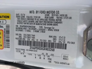 2016 Ford Fusion SE with VIN 3FA6P0HDXGR403268, listed as a IAAI auction lot 41936911 with 165,074 mi miles. Bid and sale history available at carsss.com. Image 9.