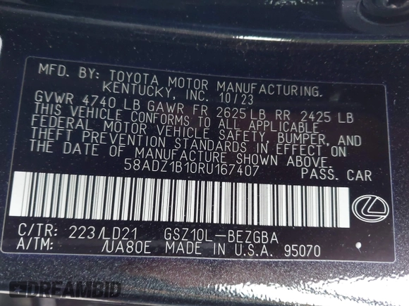 2024 Lexus ES with VIN 58ADZ1B10RU167407, listed as a IAAI auction lot 41936001 with 17,756 mi miles. Bid and sale history available at carsss.com. Image 9.