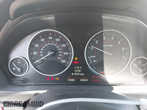 2013 BMW 3 Series 328i with VIN WBA3C1G51DNR44343, listed as a IAAI auction lot 42160138 with 72,686 mi miles. Bid and sale history available at carsss.com. Image 7.