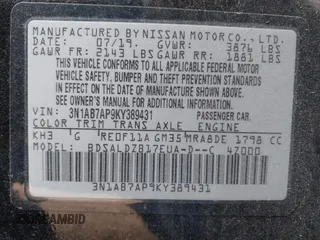 2019 Nissan Sentra SV z VIN 3N1AB7AP9KY389431, wystawiony jako IAAI lot #41652025 z przebiegiem 81 241 mil mil oraz . Historia ofert i sprzedaży dostępna na DreamBid. Obrazek 9.
