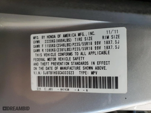 2012 Acura RDX Tech Pkg with VIN 5J8TB1H55CA003523, listed as a Copart auction lot 87387964 with 219,617 mi miles and Salvage Title. Bid and sale history available at carsss.com. Image 13.