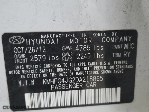 2013 Hyundai Azera with VIN KMHFG4JG2DA218865, listed as a Copart auction lot 79043754 with 135,506 mi miles and Salvage Title. Bid and sale history available at carsss.com. Image 14.